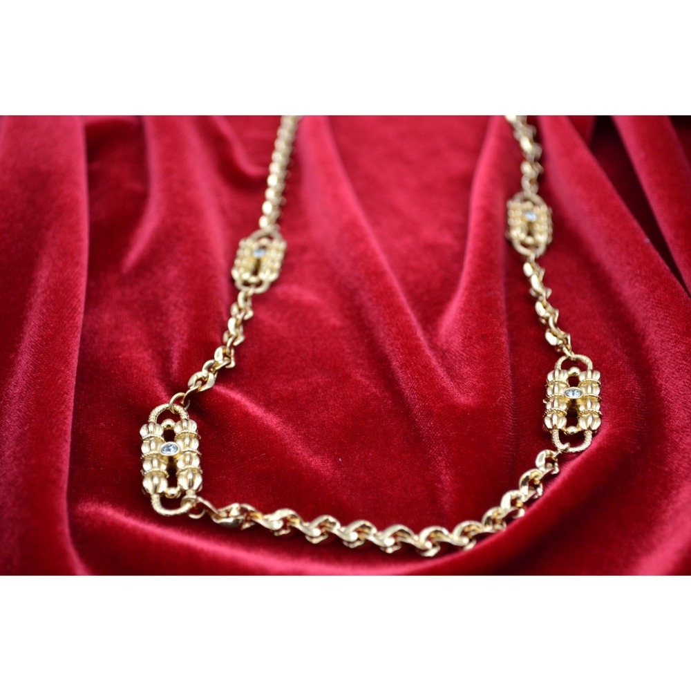 Vintage CAMROSE & KROSS Gold Tone Paper Clip Rhinestone Necklace‎